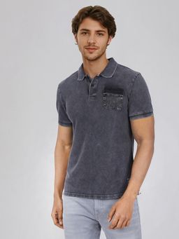 Wrangler - Men Solid Grey Collar Regular Fit Polo T-shirt