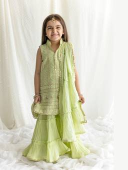 Chotibuti - Green Chikankari Kurta with Sharara and Dupatta