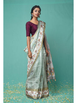 Unnati Silks - Green Pure French Knot Work Kota Silk Saree with Unstitched Blouse