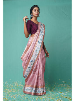 Unnati Silks - Pink Pure French Knot Work Kota Silk Saree with Unstitched Blouse