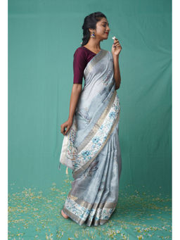 Unnati Silks - Pastel Green Pure French Knot Work Kota Silk Saree with Unstitched Blouse