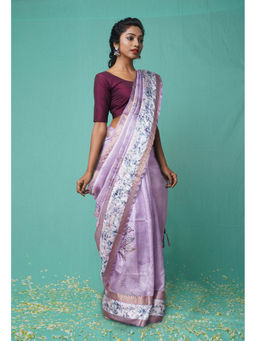 Unnati Silks - Purple Pure French Knot Work Kota Silk Saree with Unstitched Blouse