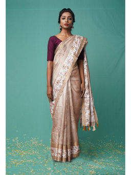 Unnati Silks - Peach Pure French Knot Work Kota Silk Saree with Unstitched Blouse