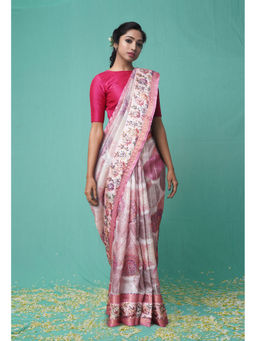 Unnati Silks - Pink Pure French Knot Work Kota Silk Saree with Unstitched Blouse