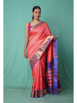 Unnati Silks - Peach Pure Mangal Giri Soft Silk Saree with Unstitched Blouse