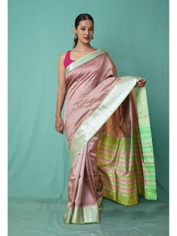 Unnati Silks - Light Brown Pure Mangal Giri Soft Silk Saree with Unstitched Blouse