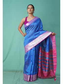 Unnati Silks - Dark Blue Pure Mangal Giri Soft Silk Saree with Unstitched Blouse