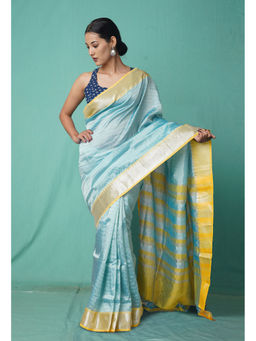Unnati Silks - Sky Blue Pure Mangal Giri Soft Silk Saree with Unstitched Blouse