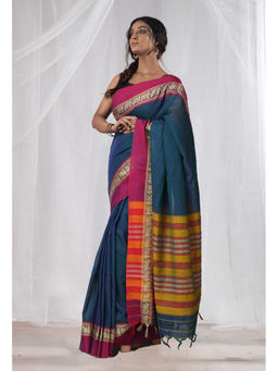 Unnati Silks - Peacock Blue Pure Handloom Narayani Cotton Saree with Unstitched Blouse