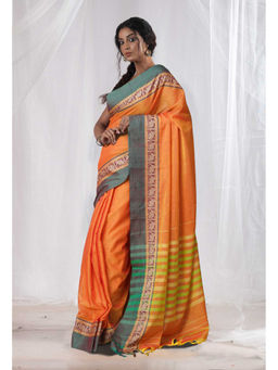 Unnati Silks - Orange Pure Handloom Narayani Cotton Saree with Unstitched Blouse