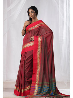 Unnati Silks - Maroon Pure Handloom Narayani Cotton Saree with Unstitched Blouse