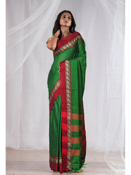 Unnati Silks - Green Pure Handloom Narayani Cotton Saree with Unstitched Blouse
