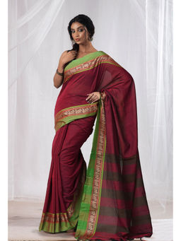 Unnati Silks - Maroon Pure Handloom Narayani Cotton Saree with Unstitched Blouse