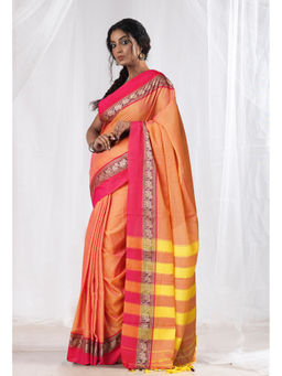 Unnati Silks - Orange-Pink Pure Handloom Narayani Cotton Saree with Unstitched Blouse