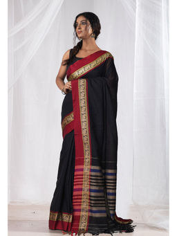 Unnati Silks - Black Pure Handloom Narayani Cotton Saree with Unstitched Blouse