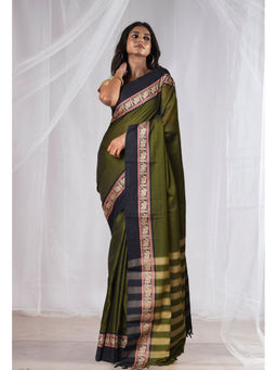 Unnati Silks - Green Pure Handloom Narayani Cotton Saree with Unstitched Blouse