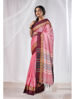 Unnati Silks - Pink Pure Handloom Narayani Cotton Saree with Unstitched Blouse