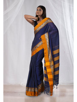 Unnati Silks - Royal Blue Pure Handloom Narayani Cotton Saree with Unstitched Blouse