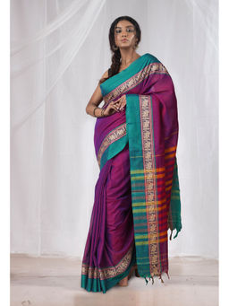 Unnati Silks - Purple Pure Handloom Narayani Cotton Saree with Unstitched Blouse