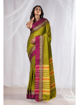 Unnati Silks - Green Pure Handloom Narayani Cotton Saree with Unstitched Blouse