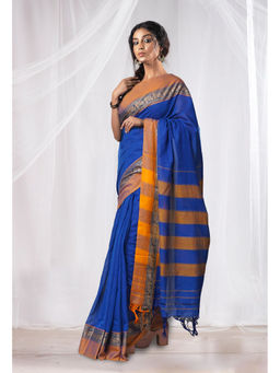 Unnati Silks - Dark Blue Pure Handloom Narayani Cotton Saree with Unstitched Blouse