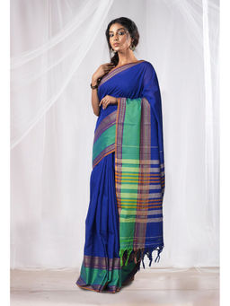 Unnati Silks - Dark Blue Pure Handloom Narayani Cotton Saree with Unstitched Blouse