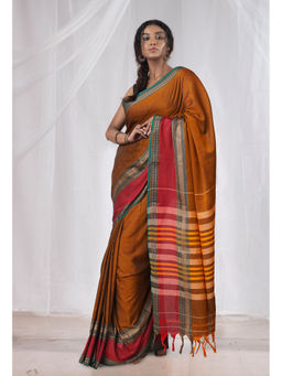 Unnati Silks - Mustard Pure Handloom Narayani Cotton Saree with Unstitched Blouse