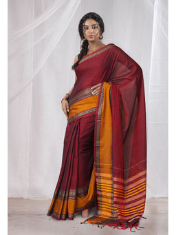 Unnati Silks - Maroon Pure Handloom Narayani Cotton Saree with Unstitched Blouse