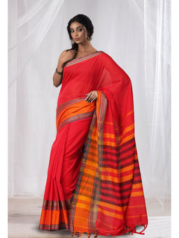 Unnati Silks - Red Pure Handloom Narayani Cotton Saree with Unstitched Blouse