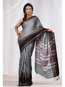 Unnati Silks - Grey Pure Handloom Narayani Cotton Saree with Unstitched Blouse