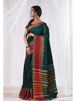 Unnati Silks - Green Pure Handloom Narayani Cotton Saree with Unstitched Blouse