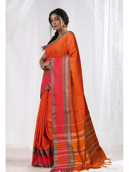 Unnati Silks - Orange Pure Handloom Narayani Cotton Saree with Unstitched Blouse