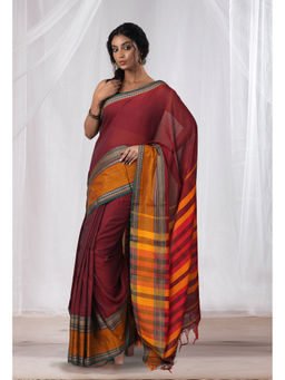 Unnati Silks - Maroon Pure Handloom Narayani Cotton Saree with Unstitched Blouse