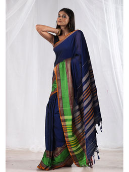 Unnati Silks - Royal Blue Pure Handloom Narayani Cotton Saree with Unstitched Blouse
