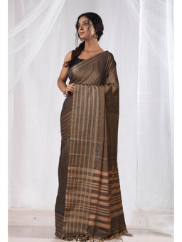 Unnati Silks - Brown Pure Handloom Narayani Cotton Saree with Unstitched Blouse