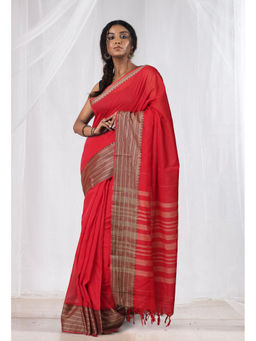 Unnati Silks - Red Pure Handloom Narayani Cotton Saree with Unstitched Blouse