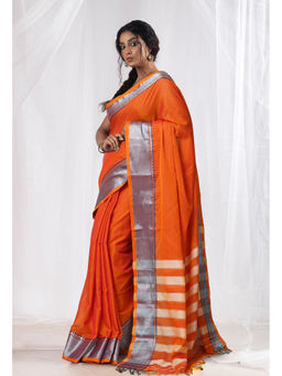 Unnati Silks - Orange Pure Handloom Narayani Cotton Saree with Unstitched Blouse