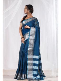 Unnati Silks - Peacock Blue Pure Handloom Narayani Cotton Saree with Unstitched Blouse