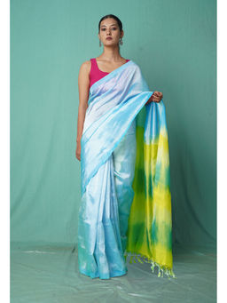 Unnati Silks - Sky Blue Pure Dyed Mangalgiri Soft Silk Saree with Unstitched Blouse