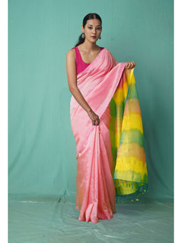 Unnati Silks - Pink Pure Dyed Mangalgiri Soft Silk Saree with Unstitched Blouse
