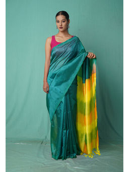 Unnati Silks - Dark Green Pure Dyed Mangalgiri Soft Silk Saree with Unstitched Blouse