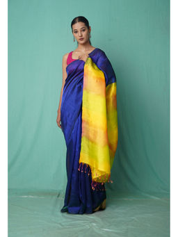 Unnati Silks - Dark Blue Pure Dyed Mangalgiri Soft Silk Saree with Unstitched Blouse