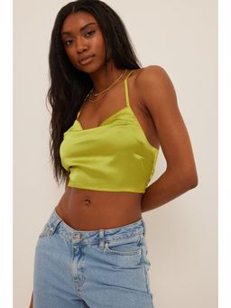 NA-KD - Waterfall Front Satin Singlet-olive