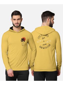 BULLMER - Trendy Front & Back Printed Full Sleeve Hooded T-shirt For Men Yellow