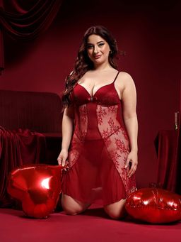 BRACHY - Women Plus Size Babydoll Nightgown Sexy Sleepwear Lace Lingerie (Set of 2)