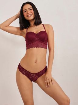 Clovia - Multiway Longline Bralette and Low Waist Bikini Panty- Lace (Set of 2)