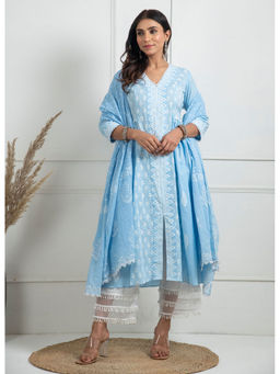 JS Label  - JS LABEL Blue Hand Block Printed Mulmul Dupatta