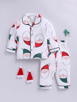 Clt.s - White Cotton Knitted Graphic Full Sleeve Night Suit