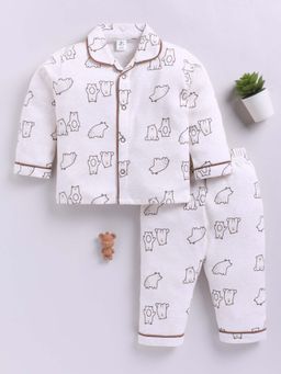 Clt.s - Brown Cotton Knitted Animal Full Sleeve Night Suit