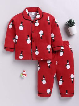 Clt.s - Red Cotton Knitted Graphic Full Sleeve Night Suit